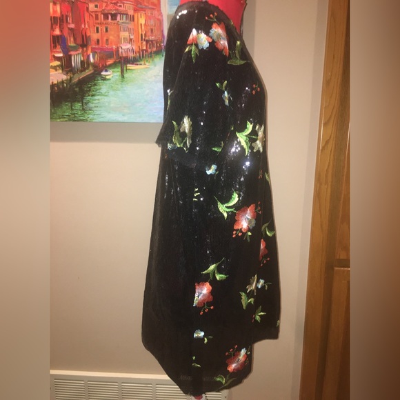 ZARA Black Sequins Mini Embroidered Floral Dress - Size Large - Picture 11 of 17
